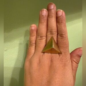 Unique Adjustable Gold Pyramid Statement Ring with heart motifs